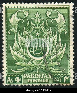 PAKISTAN - UM 1951: Briefmarke gedruckt von Pakistan, zeigt moslemisches Blattmuster, um 1951 Stockfoto