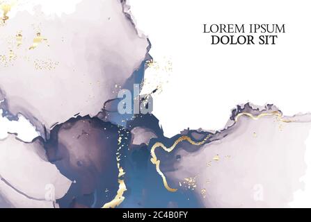 Marmor zarte Rose navy Aquarell Hintergrund Vektor-Set. Abstrakte weiche goldene Tinte Textur. Modernes Design Hintergrund für Hochzeit, Einladung, Web, Ban Stock Vektor