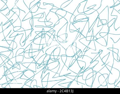 Azurblau auf weißem Hintergrund. Abstrakte Illustration Kritzelei. Kinder Zeichnung Kritzeleien. Babys, die schreiben. Kennzeichnung Text. Stockfoto