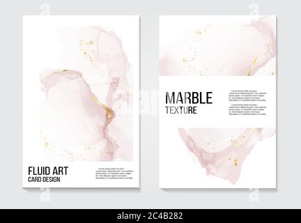 Alkohol Tinte rustikale Karte. Hochzeitseinladung, modernes Kartendesign, zarte Dekoration aus Marmor rosa mit Vorlage aus weicher Goldfolie. Handgezeichnetes Design. Stock Vektor
