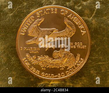 Goldmünze, 1 Unze, American Gold Eagle, Rückseite Stockfoto