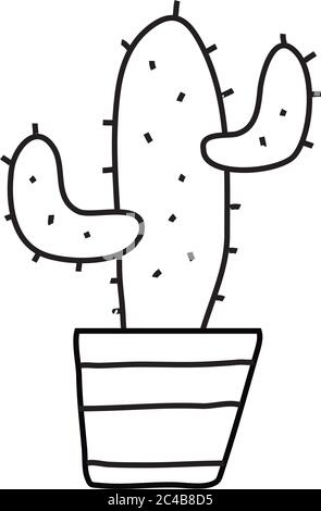 Kaktus in Keramik Topf Zimmerpflanze Linie Stil Symbol Vektor Illustration Design Stock Vektor