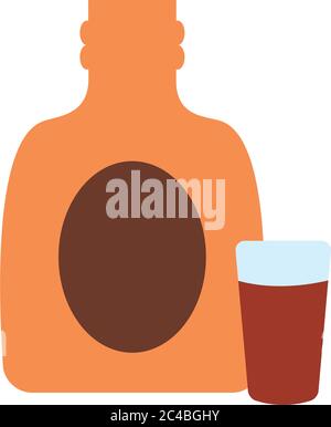 whisky-Flasche und Shot-Symbol auf weißem Hintergrund, flacher Stil, Vektor-Illustration Stock Vektor