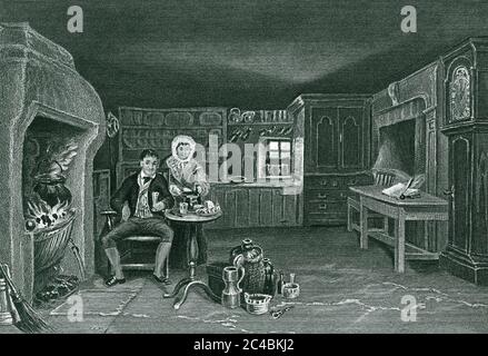 ROBERT BURNS (1759-1796) schottischer Dichter mit seiner Frau Jean bei ihrem Haus in Dumfries. Stockfoto