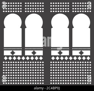 Arabisches Holzfenster arabische Kunst Schnitzfenster. Stock Vektor