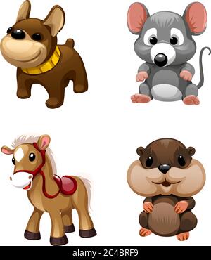 vektor niedlichen Tiere Spielzeug. Pferd, Maus, Hund Stock Vektor