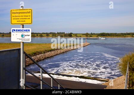 Mündung der Emscher in Rhein, Deutschland, Nordrhein-Westfalen, Ruhrgebiet, Dinslaken Stockfoto