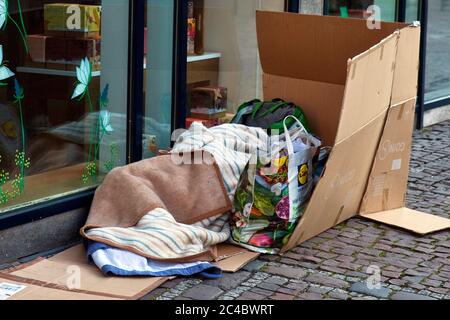 Obdachlose in der Innenstadt, Deutschland, Nordrhein-Westfalen, Aix-la-Chapelle Stockfoto