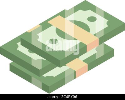 Isometrisches Geld Bargeld Währung gestapelt Banknoten isoliert auf weißem Hintergrund Vektor Illustration flach Symbol Stock Vektor