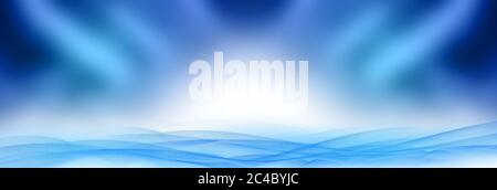 Abstrakte waagerechte Wellenlinien auf unscharfem blauen Hintergrund Stockfoto