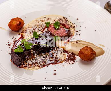 Gourmet-Gericht beim Rheingau Gourmet Festival in Hattenheim, Eltville am Rhein, Deutschland Stockfoto