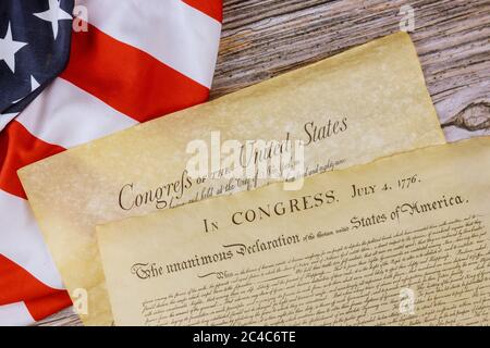 Amerikanische Verfassung von Vintage Pergament das Dokument detailliert die Unabhängigkeitserklärung der Vereinigten Staaten mit 4. juli 1776 Stockfoto