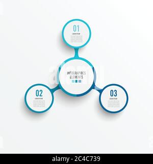 Vektor-Infografik-Vorlage mit 3D-Papieretikett, integrierte Kreise. Geschäftskonzept mit 3 Optionen. Für Inhalt, Diagramm, Flussdiagramm, Schritte, Teile. Stock Vektor