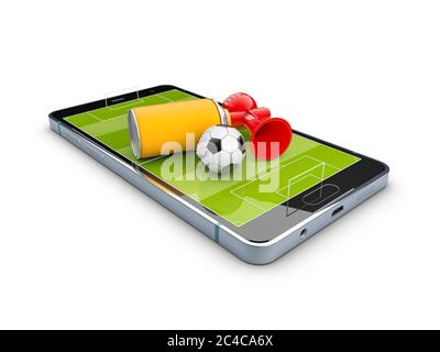 3d-Rendering von mobildem Fußball. Online-Ticket-Verkaufskonzept. Beschneidungspfad enthalten Stockfoto