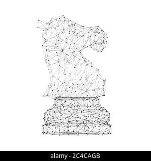 Abstraktes Origami Mash Lines und Punkte Schachpferd auf weißem Hintergrund. 3d-Rendering Stockfoto