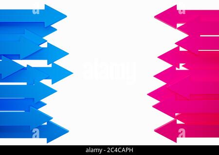 3D-Darstellung der verschiedenen blauen und blauen Pfeilsymbole. Pfeile, die Bewegungen übereinander zeigen. Widerstandskonzept abstrakte Elemente für Stockfoto