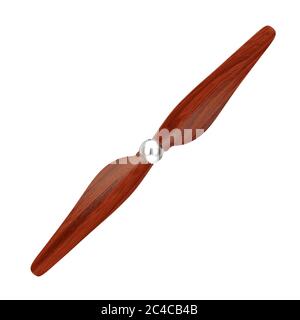 Retro Flugzeug Propeller aus Holz auf weißem Hintergrund. 3d-Rendering Stockfoto