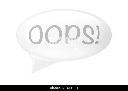 Weiße Sprechblase mit Oops-Zeichen auf weißem Hintergrund. 3d-Rendering Stockfoto