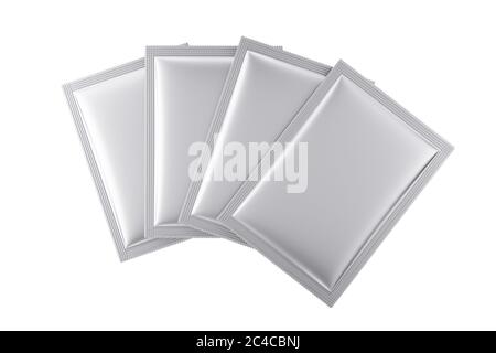 Aluminium Blank Bag Packages Mockup auf weißem Hintergrund. 3d-Rendering Stockfoto