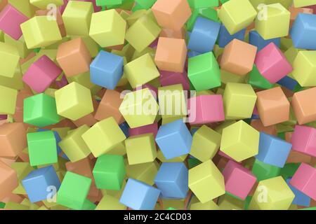 Haufen von mehrfarbigen Cubes als Hintergrund extreme Nahaufnahme. 3d-Rendering Stockfoto