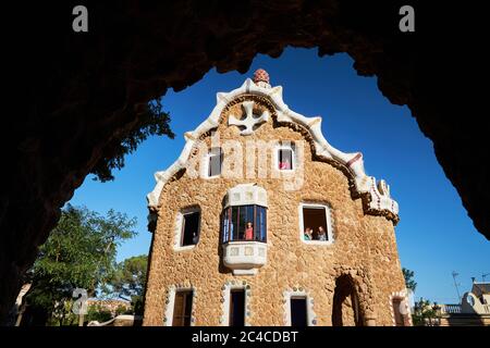 Casa del Guarda, Park Güell BU Gaudi, Barcelona Stockfoto