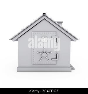 Modernes Cottage House mit Bank Safe Pad Tür auf weißem Hintergrund. 3d-Rendering Stockfoto
