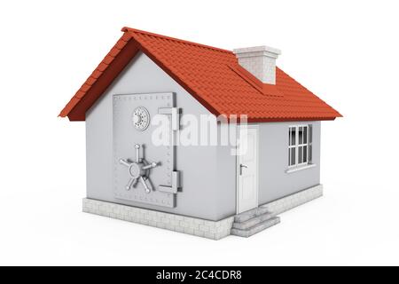 Modernes Cottage House mit Bank Safe Pad Tür auf weißem Hintergrund. 3d-Rendering Stockfoto