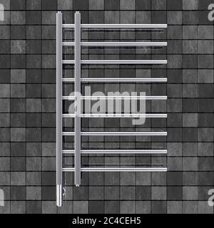 Bad Handtuch Heizung wärmer Schiene vor der grauen Fliesenwand. 3d-Rendering Stockfoto
