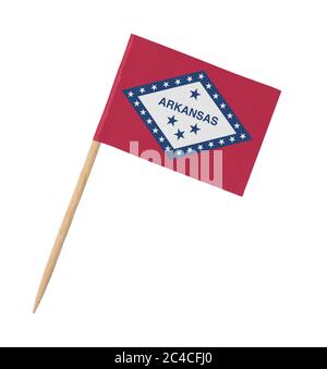 Kleines Papier US-State Flagge auf Holzstab - Arkansas - isoliert auf weiß Stockfoto