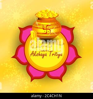 Indian Religious Festival Akshaya Tritiya Hintergrund Template Design mit Blumenschmuck - Akshaya Tritiya Hintergrund Design. Indisches Festival, wo p Stock Vektor