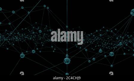 Abstrakte Verbindungspunkte und Linien auf farbigem Hintergrund. 3D-Rendering Stockfoto