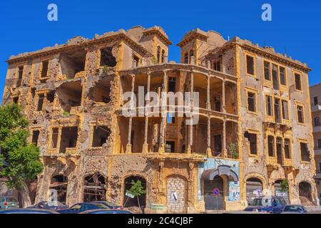 Haus ruiniert während Bürgerkrieg, Beirut, Libanon Stockfoto