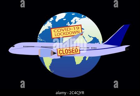 Krisenkonzept von Fluggesellschaften, Geschäftsreisen und Tourismus. Sperrung für Coronavirus COVID-19 Epidemie. Stock Vektor