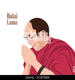 Dalai Lama Tenzin Gyatso ein spirituelles Führerporträt. Ein Symbol der Vereinigung, seine Heiligkeit der 14. Dalai Lama. Seitdem lebt er im Exil in Indien Stock Vektor