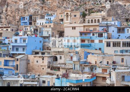 Maloula, Maalula, Dorf mit dem Kloster Mar Sarkis, St. Sergius auf dem Gipfel des Hügels, Syrien Stockfoto