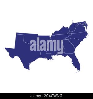 Hochwertige Karte der südlichen Region der Vereinigten Staaten von Amerika mit Grenzen der Staaten Stock Vektor