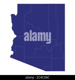 Hochwertige Karte von Arizona ist ein Staat der Vereinigten Staaten von Amerika mit Grenzen der Grafschaften Stock Vektor