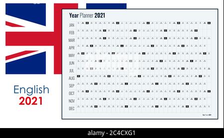 2021-Jahres-Planer. Jährlich, 12 Monate Wandorganisator auf einer Seite. Kalender druckbereit. Einfache Vorlage für Unternehmen, Familie. Vektorgrafik. Stock Vektor