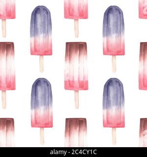 Eis farbige Frucht Eis Eis Eis Eis Eis Eis digitalen Papier isoliert auf weißem Hintergrund. Sommer Essen Aquarell Cliparts. Handgezeichnete nahtlose Musterdarstellung Stockfoto