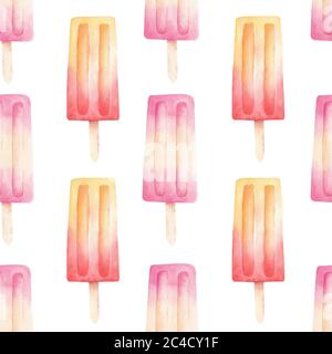 Popsicles Aquarell Digitalpapier. Hand gemalt nahtlose Muster Hintergrund isoliert auf weiß. Sommer Lebensmittel Illustration für diy, Scrapbooking, Grapi Stockfoto