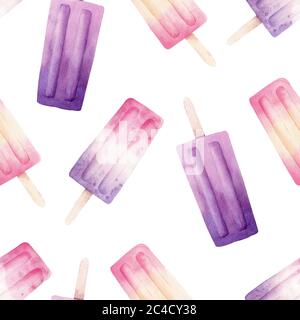 Popsicles nahtloses Muster Digitalpapier. Aquarell handgezeichnete Illustration isoliert auf weiß. Sommeressen. Stockfoto