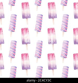 Popsicles Digitalpapier. Nahtloses Muster Sommer Hintergrund. Aquarell handgezeichnete Eis Lebensmittel Illustration für Textil, Stoffe, Tapete, Home a Stockfoto