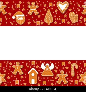 Weihnachten Lebkuchen Cookies machen einen rechteckigen Rahmen. Vektor-Illustration.Happy Winter Urlaub Poster. Neujahr. Weihnachtsbanner Stock Vektor