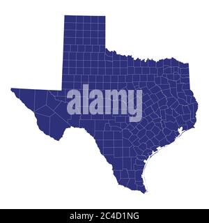Hochwertige Karte von Texas ist ein Staat der Vereinigten Staaten von Amerika mit Grenzen der Grafschaften Stock Vektor