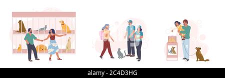 Tierheim Set, Vektor flach isoliert Illustration Stock Vektor