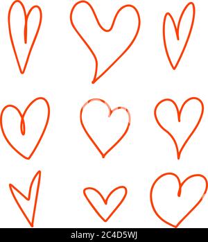 Sammlung von illustrierten handgezeichneten Linie Herz Symbole auf weißem Hintergrund Stock Vektor