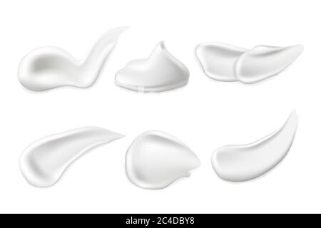 Set von kosmetischen Creme verschmiert auf weißem Hintergrund. Realistische weiße Haut kosmetische Creme, Vektor-Illustration Stock Vektor
