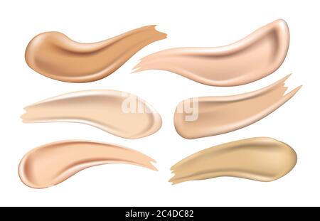 Set von kosmetischen Foundation Creme verschmiert auf weißem Hintergrund, realistische Vektor-Illustration Stock Vektor