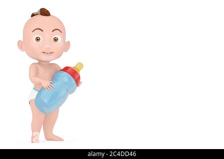 Cartoon Cute Baby Boy mit Baby Milchflasche auf weißem Hintergrund. 3d-Rendering Stockfoto