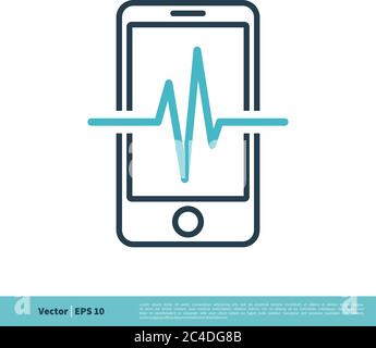 Heartbeat Pulse Medical Smartphone Icon Kardiogramm Vektor Logo Template Illustration Design. Vektor EPS 10. Stock Vektor